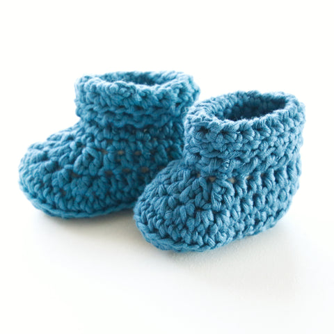 Newborn Baby Hand Crocheted Baby Booties- Denim Blue