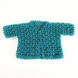 Size 000 Baby Girls Crocheted Short Sleeve Cardigan | Teal