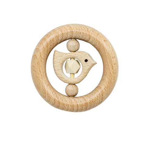 Baby Food Grade Beech Wood Teething Bird Rattle