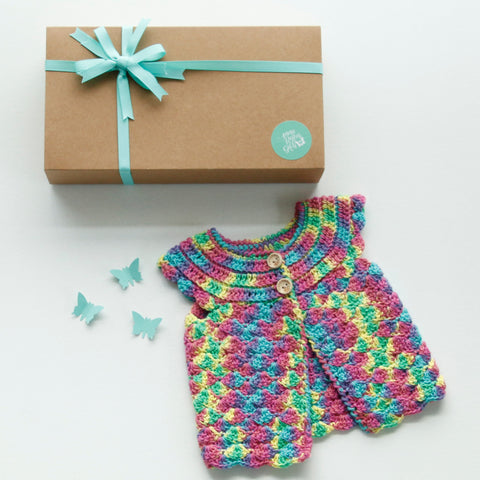 Size 0000 Baby Girls Crocheted Cap Sleeve Cardigan Lollipop