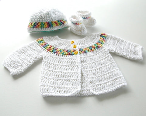 Size 00 Baby Girls Crocheted Layette - Rainbow