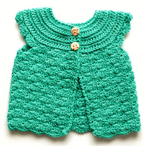Size 0000 Baby Girls Crocheted Cap Sleeve Cardigan - Teal