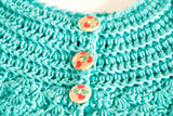 Size 000 Baby Girls Crocheted Cap Sleeve Cardigan - Teal Hearts