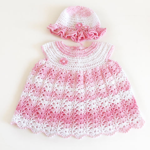 Size 000 Baby Girls Crocheted Layette Dress and Sun Hat - Musk Stix