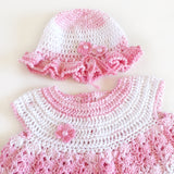 Size 000 Baby Girls Crocheted Layette Dress and Sun Hat - Musk Stix