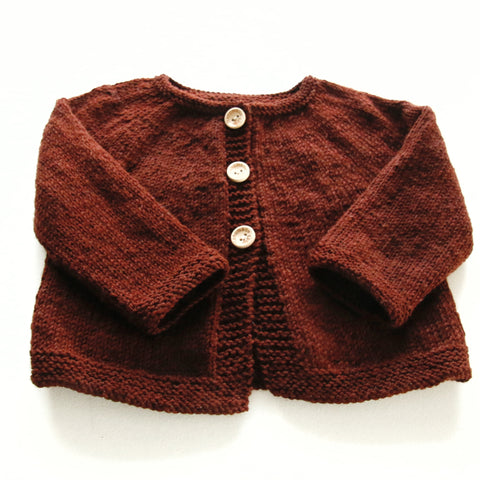 Size 00 Unisex Baby Hand Knitted Baby Cardigan - Chocolate