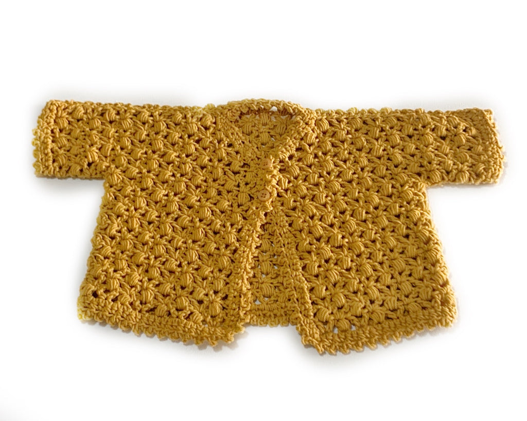 Size 00 Baby Girls Crocheted Short Sleeve Cardigan Mustard