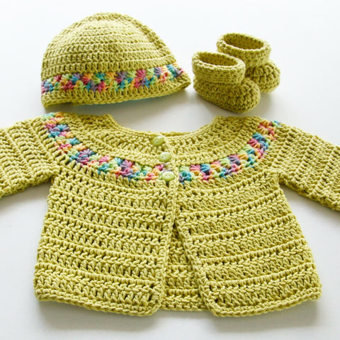 Size 00 Baby Girls Crocheted Layette - Rainbow Green