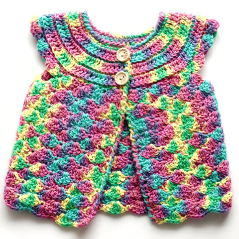 Size 0000 Baby Girls Crocheted Cap Sleeve Cardigan - Lollipop
