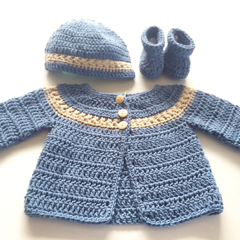 Size 00 Baby Boys Crocheted Layette - Dusty Blue