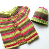 Size 3-4 Girls Knitted Cap Sleeve Cardigan and Matching Beanie - Rainbow